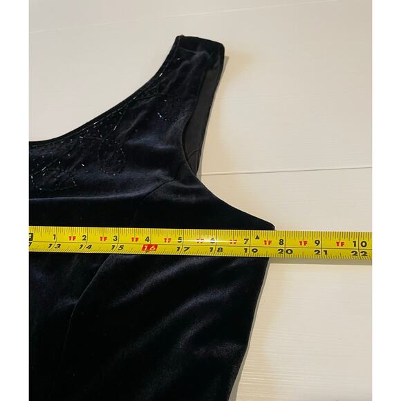 Vintage Sheri Martin Black Velvet Evening Gown Sz 16 Beading Godet Pleats Event - Picture 11 of 11